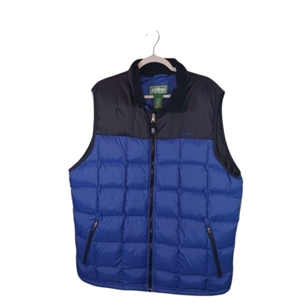 L.L. Bean Goose Down Puffer Vest XL Tall Blue Black Colorblock Full Zip Men